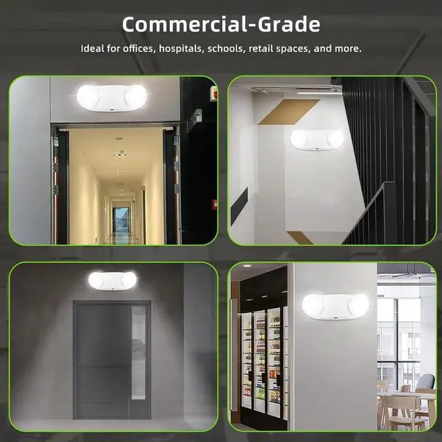 Alt view image 2 of 7 - RMC LED Emergency Lights with Battery Backup, Two Head Adjustable Commercial Emergency Lighting, AC120-277V, Hardwired Emergency Exit Light Fixtures for Home and Business, ETL Listed, 2 Pack