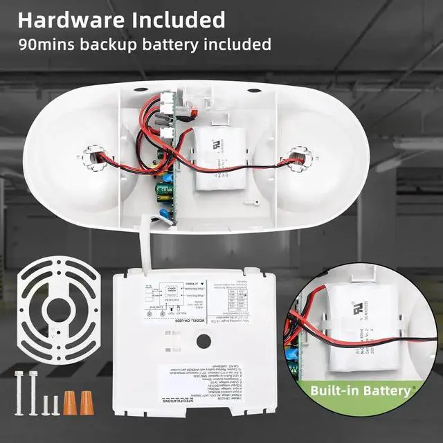Alt view image 7 of 7 - RMC LED Emergency Lights with Battery Backup, Two Head Adjustable Commercial Emergency Lighting, AC120-277V, Hardwired Emergency Exit Light Fixtures for Home and Business, ETL Listed, 2 Pack