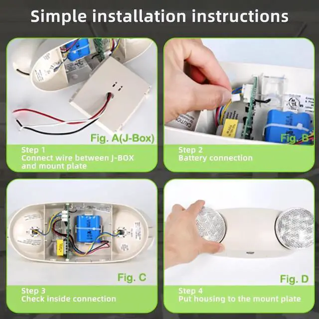 Alt view image 6 of 7 - RMC LED Emergency Lights with Battery Backup, Two Head Adjustable Commercial Emergency Lighting, AC120-277V, Hardwired Emergency Exit Light Fixtures for Home and Business, ETL Listed, 2 Pack