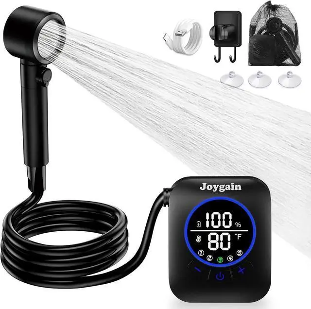 Main image of Portable Camping Shower with 8000mAh Rechargeable Battery - Lightweight Outdoor Shower Pump with 2.5m Hose, Hook & Suction Cup, for Van Life, RV, Pet, Hiking, Beach, Festival Use