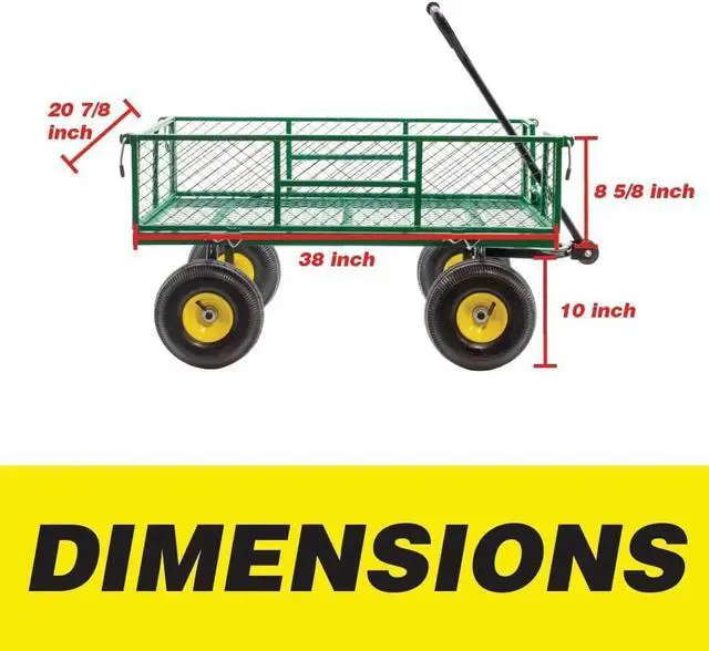 Alt view image 2 of 7 - Garden Cart Heavy Duty Steel with Removable Mesh Sides to Convert into Flatbed, Utility Carts with Wheels, Yard and Garden Wagon, 600 Lb, Green