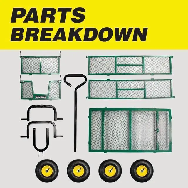 Alt view image 5 of 7 - Garden Cart Heavy Duty Steel with Removable Mesh Sides to Convert into Flatbed, Utility Carts with Wheels, Yard and Garden Wagon, 600 Lb, Green