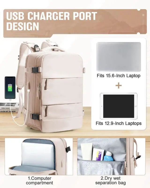 Alt view image 5 of 5 - VENATIN Vacuum Backpack Travel with Pump,Flight Approved 18x14x8 inches Personal Item Travel Bag Travel Backpack with Vacuum System,Flight Approved 18x14x8 inches Laptop Bag,off-white