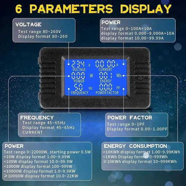 Alt view image 6 of 7 - 2 Pieces AC Power Meter AC 80-260V 100A Crs-022b LCD Digital Voltage and Current Monitor Meter Power Voltmeter Ammeter with 100A Current Split Core Transformer CT