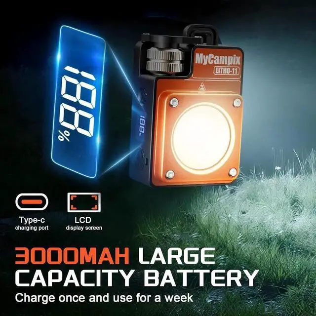 Alt view image 3 of 7 - MyCompix Portable Camping Light, 3500LM Adjustable LED Camping Lantern Rechargeable with 2.5-15H Runtime&Screen, Alloy Waterproof Flashlight for Power Outages, Emergency, Hurricane(2-Pack Orange)