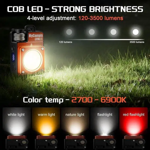 Alt view image 4 of 7 - MyCompix Portable Camping Light, 3500LM Adjustable LED Camping Lantern Rechargeable with 2.5-15H Runtime&Screen, Alloy Waterproof Flashlight for Power Outages, Emergency, Hurricane(2-Pack Orange)