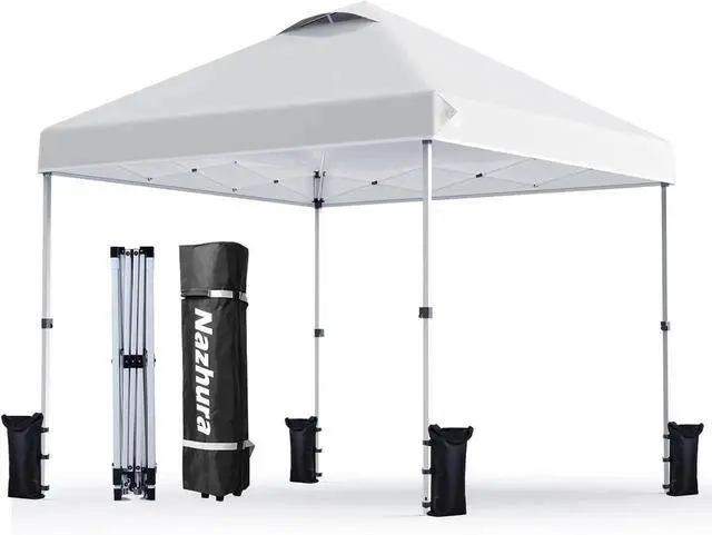 Main image of 10' x 10' Pop Up Canopy Tent with Sand Weight Bag, Freestanding Sun Shelter for Picnic and Camping, One Person Setup and Height Adjustable (White)