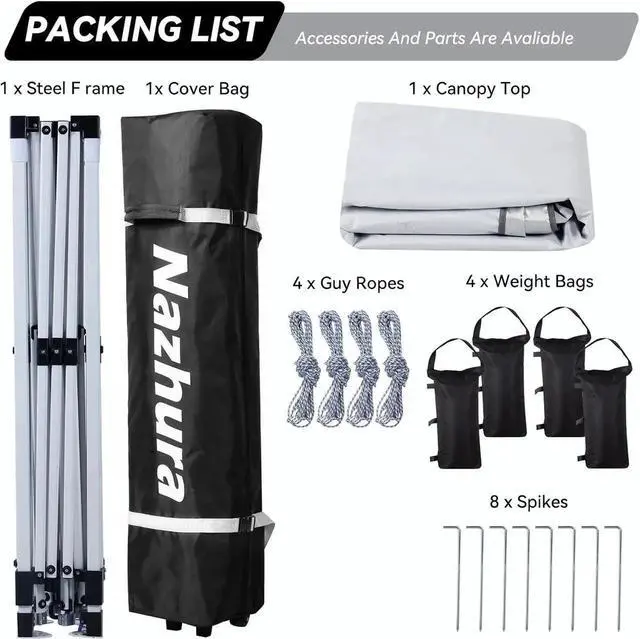 Alt view image 2 of 6 - 10' x 10' Pop Up Canopy Tent with Sand Weight Bag, Freestanding Sun Shelter for Picnic and Camping, One Person Setup and Height Adjustable (White)