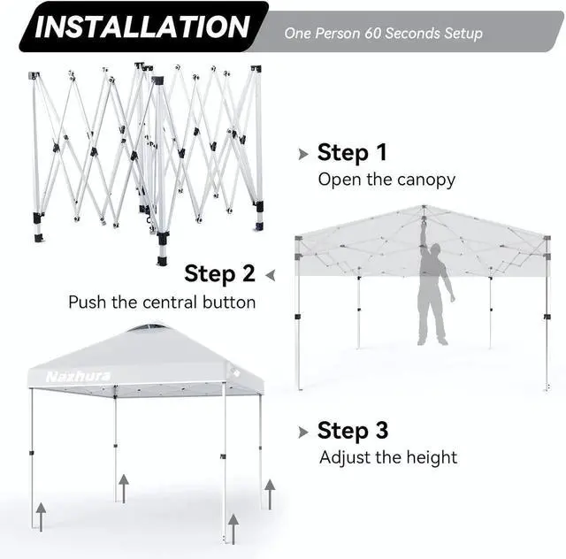 Alt view image 6 of 6 - 10' x 10' Pop Up Canopy Tent with Sand Weight Bag, Freestanding Sun Shelter for Picnic and Camping, One Person Setup and Height Adjustable (White)