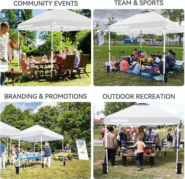 Alt view image 3 of 6 - 10' x 10' Pop Up Canopy Tent with Sand Weight Bag, Freestanding Sun Shelter for Picnic and Camping, One Person Setup and Height Adjustable (White)