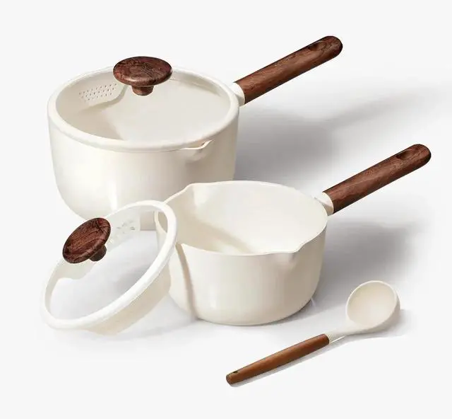 Main image of 2QT & 3QT Sauce Pan Sets with Lid & Ladle Ceramic Nonstick Pot Set Non Toxic Saucepan Small Kitchen Cooking Pots, Easy to Clean, Induction Comptable, PFAS PTFE Free