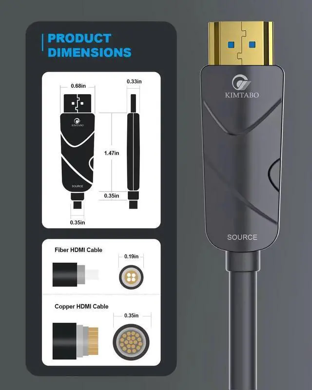 Alt view image 7 of 7 - 4K HDMI Cable 100 ftFiber Optic HDMI Cord (HDMI2.0b, 18Gbps, 4K 60Hz 4:4:4 RGB, 1080p), Ultra High Speed Uni-Directional Active Slim Cord, Compatible with PC Laptop PS3 PS4 Projector HDTV