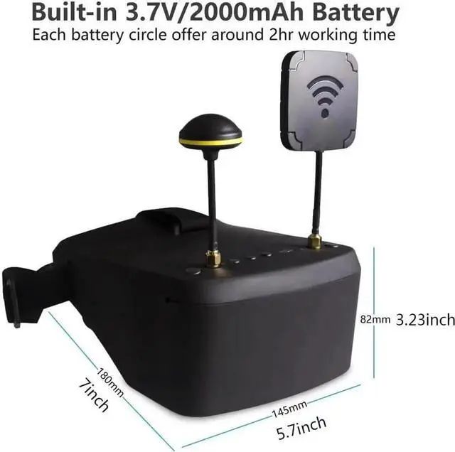 Alt view image 3 of 6 - EV800D FPV Goggles with DVR 5.8G 40CH 5 Inch 800x480 Build in Antenna Battery for Analog FPV Camera and Transmitter FPV Drone RC Car