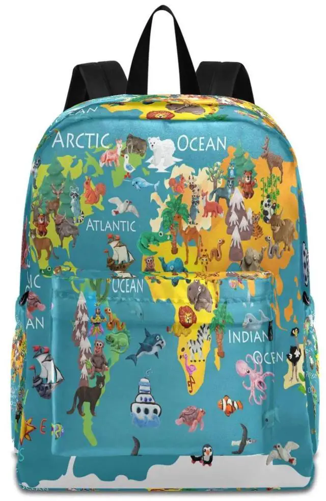 Main image of ZzWwR Cute Cartoon Animal World Map Large Laptop Backpack Durable Travel Computer Bag for Men Women School Bookbag Work