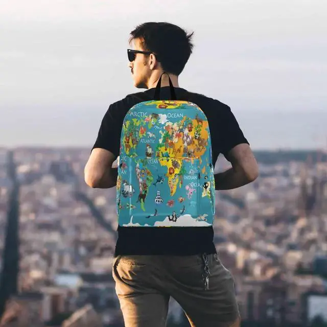 Alt view image 5 of 5 - ZzWwR Cute Cartoon Animal World Map Large Laptop Backpack Durable Travel Computer Bag for Men Women School Bookbag Work