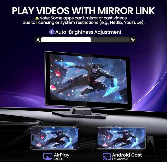 Alt view image 2 of 7 - 9'' HD Portable Carplay Screen for Car with 4K Dash Cam & 1080P Backup Camera DVR, Car Audio Receivers with Carplay & Android Auto Touch Screen, GPS Navigation, Mirror Link, Voice Control