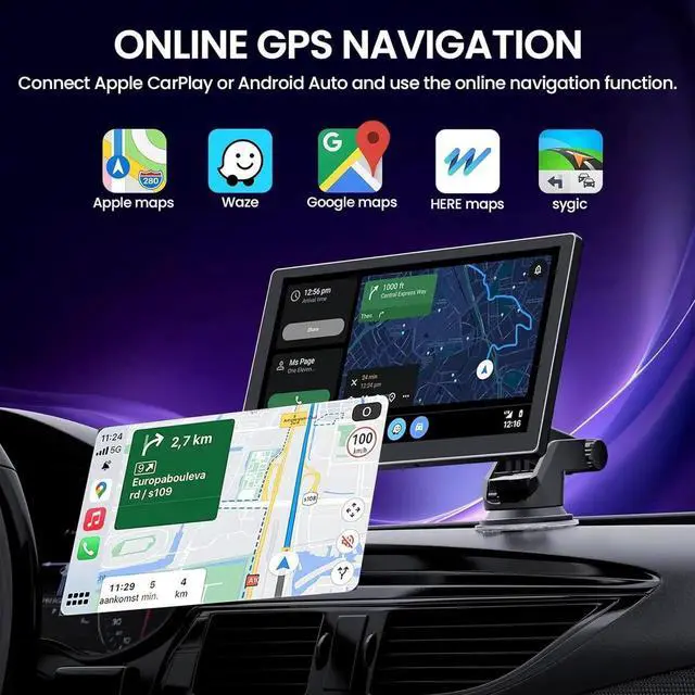 Alt view image 5 of 7 - 9'' HD Portable Carplay Screen for Car with 4K Dash Cam & 1080P Backup Camera DVR, Car Audio Receivers with Carplay & Android Auto Touch Screen, GPS Navigation, Mirror Link, Voice Control