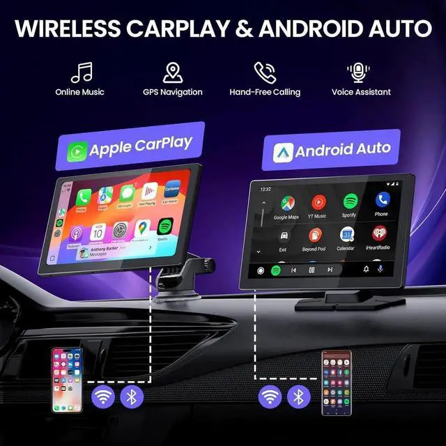 Alt view image 4 of 7 - 9'' HD Portable Carplay Screen for Car with 4K Dash Cam & 1080P Backup Camera DVR, Car Audio Receivers with Carplay & Android Auto Touch Screen, GPS Navigation, Mirror Link, Voice Control