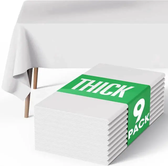 Main image of Rectangle Table Cloth 60" x 84" Durable Polyester Tablecloth Offers Reusable & Washable Protection, Ideal for Outdoor Party, Picnic, Wedding, Banquet and Birthday, 9 Pack, White