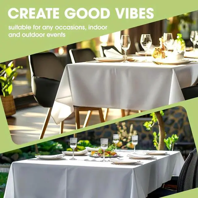Alt view image 6 of 6 - Rectangle Table Cloth 60" x 84" Durable Polyester Tablecloth Offers Reusable & Washable Protection, Ideal for Outdoor Party, Picnic, Wedding, Banquet and Birthday, 9 Pack, White