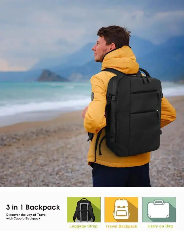 Alt view image 4 of 5 - Capolo Travel Backpack for Women Men Waterproof Laptop Backpack Airlines Approved Personal Item Backpack Bag Computer Bookbag for Business, Work, Traveling Fits 15.6 Inch Laptop(Black Zipper)