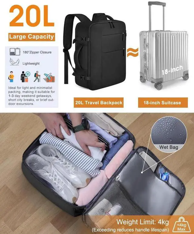 Alt view image 5 of 5 - Capolo Travel Backpack for Women Men Waterproof Laptop Backpack Airlines Approved Personal Item Backpack Bag Computer Bookbag for Business, Work, Traveling Fits 15.6 Inch Laptop(Black Zipper)