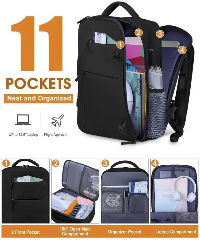 Alt view image 3 of 5 - Capolo Travel Backpack for Women Men Waterproof Laptop Backpack Airlines Approved Personal Item Backpack Bag Computer Bookbag for Business, Work, Traveling Fits 15.6 Inch Laptop(Black Zipper)