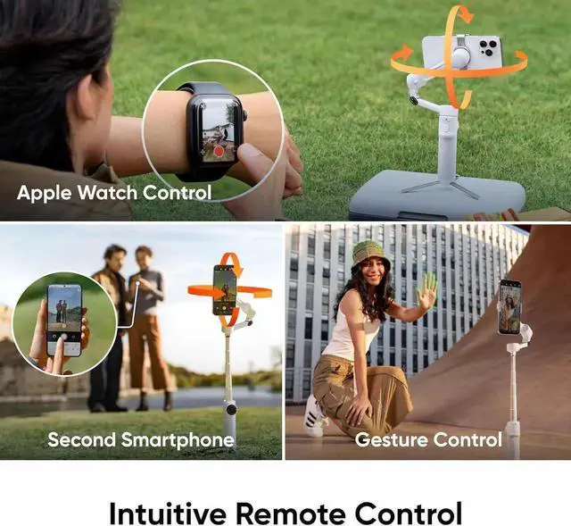 Alt view image 3 of 7 - Flow 2 White - Foldable AI Phone Gimbal, AI Tracking, Multi-Person Tracking, Built-in Tripod/Selfie Stick, Remote Control, iPhone/Android Portable Stabilizer