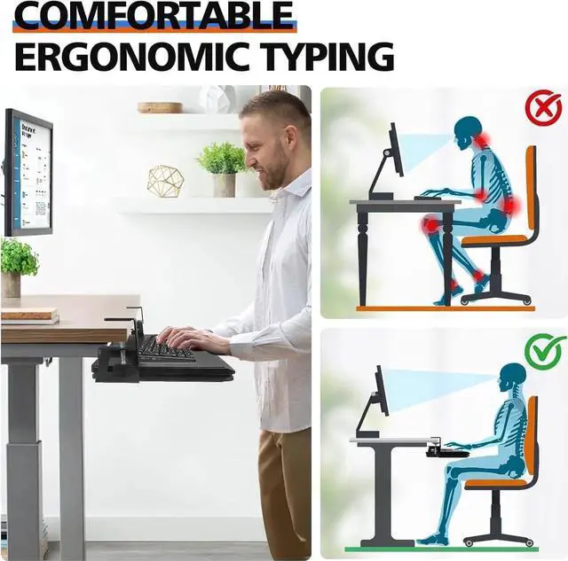 Alt view image 4 of 7 - Large Keyboard Tray Under Desk Slide Out with Sturdy C-Clamp Mount and Storage Drawer, 27" (31" Including Clamps) x 12" Ergonomic Keyboard Trays for Home and Office, Black
