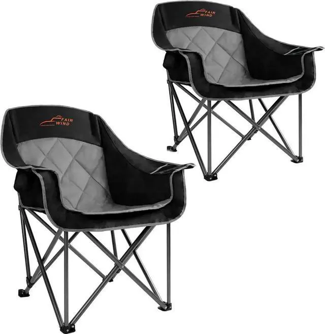 Main image of 2 Pack Oversized Padded Camping Chair Heavy Duty Quad Fold Arm Chair Portable for Outdoor - Support 450LBS, Black