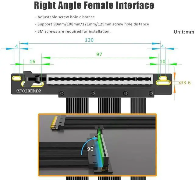 Alt view image 7 of 7 - 200mm PCIe 5.0 Riser Cable for RTX5090 RTX4090 RX9070 RX7900, Compatible with PCIe 5.0/4.0 GPUs, 90 Degree Right Angle for Vertical GPU Mount