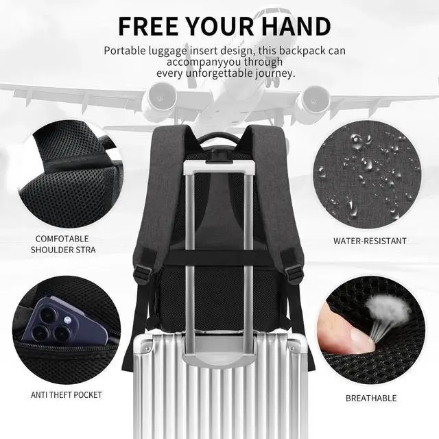 Alt view image 5 of 5 - Black Backpacks for Men, Backpack for School, School Backpack for Boys Teens, 17.3 inch Laptop Back Pack with USB Charging Port, College Book Bag, Business Work Travel Bookbag, mochilas para hombres