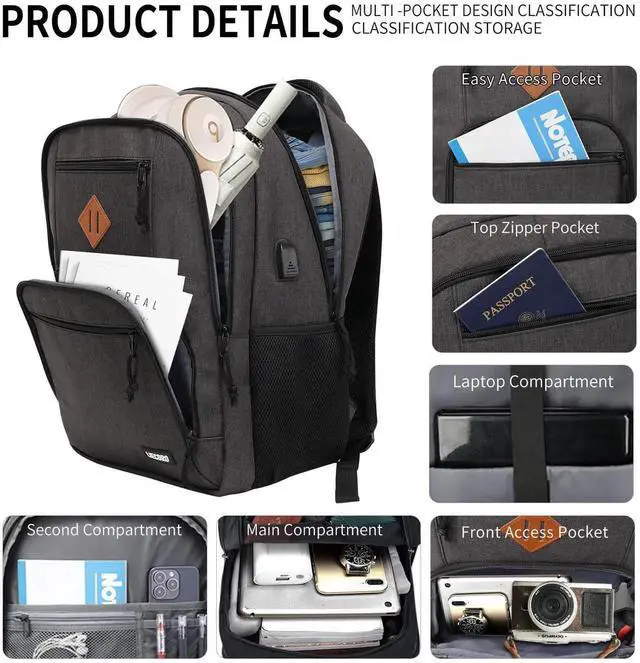 Alt view image 3 of 5 - Black Backpacks for Men, Backpack for School, School Backpack for Boys Teens, 17.3 inch Laptop Back Pack with USB Charging Port, College Book Bag, Business Work Travel Bookbag, mochilas para hombres