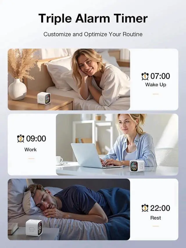 Alt view image 6 of 7 - TK3 Pomodoro Timer Cube, Desk Productivity Timer with 5/10/30/60 Min Presets, Custom Countdown, Stopwatch, Clock, 3 Alarm, Silent, Vibrate & Sound Alert, for Task, ADHD, Study, Kitchen, White
