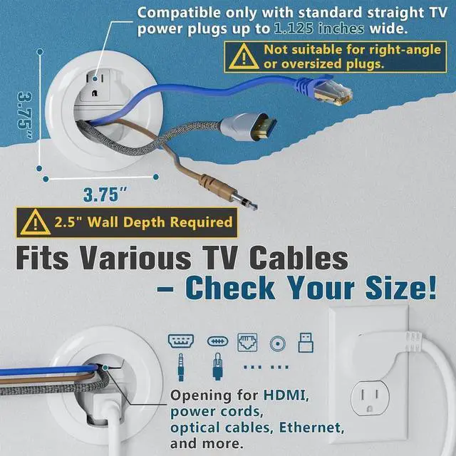 Alt view image 6 of 7 - in Wall Cable Management Kit, Power & Low Voltage Wire Organizer with Hole Saw Drill for Easy TV Wall Mounting, TV Cord Hider for Wall & Clean Look