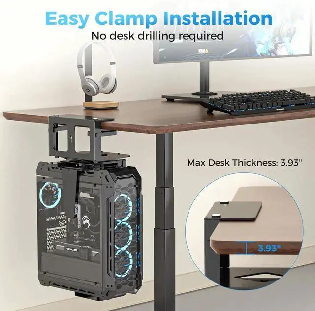 Alt view image 3 of 7 - Clamp-on Desk or Desk Leg PC Mount,Adjust Height and Width,CPU Under Desk T Beam PC Mount Bracket Computer Tower Wall and Under Counter Holder