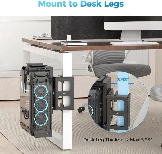 Alt view image 2 of 7 - Clamp-on Desk or Desk Leg PC Mount,Adjust Height and Width,CPU Under Desk T Beam PC Mount Bracket Computer Tower Wall and Under Counter Holder