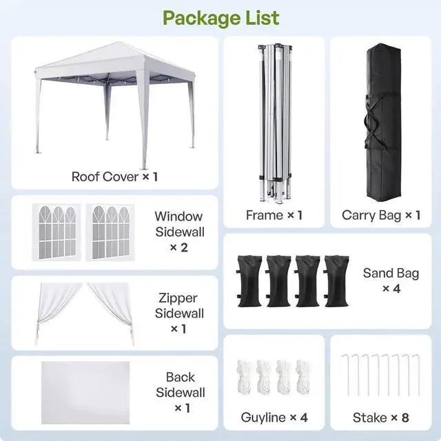 Main image of 10x10 Pop Up Canopy with Sidewalls, Outdoor Instant Canopy Tent with Carry Bag for Commercial Events, Camping, Backyard Parties - White