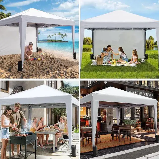 Alt view image 6 of 7 - 10x10 Pop Up Canopy with Sidewalls, Outdoor Instant Canopy Tent with Carry Bag for Commercial Events, Camping, Backyard Parties - White