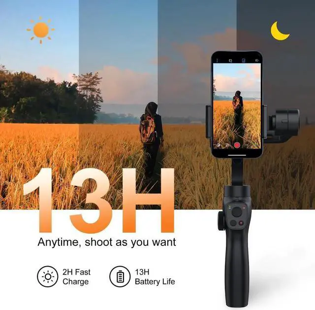 Alt view image 4 of 6 - Gimbal Stabilizer for iPhone, Phone Gimbal w/Focus Wheel Face Tracking for 16 15 Pro Max Android 3-Axis Phone Stabilizer for Video Recording Vlog