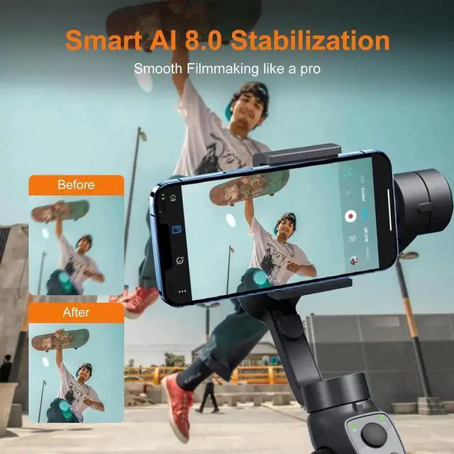 Alt view image 2 of 6 - Gimbal Stabilizer for iPhone, Phone Gimbal w/Focus Wheel Face Tracking for 16 15 Pro Max Android 3-Axis Phone Stabilizer for Video Recording Vlog