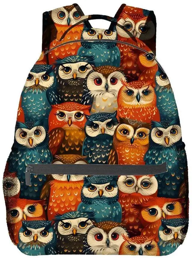 Alt view image 2 of 5 - Colorful Owl Backpack, School Laptop Travel Polyester Whimsical Owls Backpacks for Women Kids, Sports Work Back Pack Casual Daypack, Lightweight Rucksack Gifts for Hiking Camping Gym