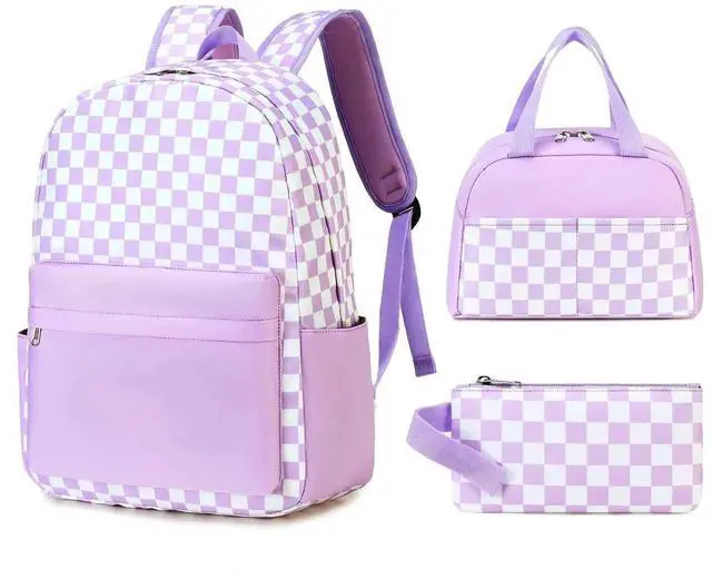 Main image of Sunborls Teens Girls Lightweight and Large Capacity Waterproof Bookbags Backpack with Lunch Box and Pencil Case 3 in 1 Back To School Gift Bookbag Casual Daypack Travel Laptop BackpackPlaid Pink