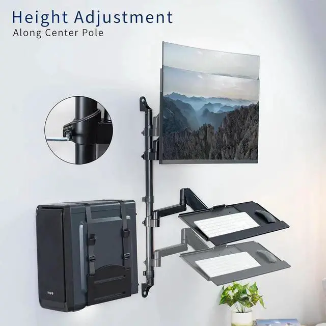 Alt view image 4 of 7 - Black Sit-Stand Height Adjustable Pneumatic Spring Arm Keyboard, Monitor, CPU Wall Mount for 1 Screen up to 32 inches STAND-SIT1BW