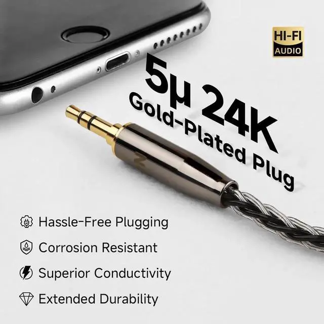 Alt view image 7 of 7 - Hi 3.5mm Audio Cable for Audiophile 90 Degree AUX to AUX Cord with OCC+Silver Core for Car Stereo/Headphones/Tablets (1.64ft/0.5m)