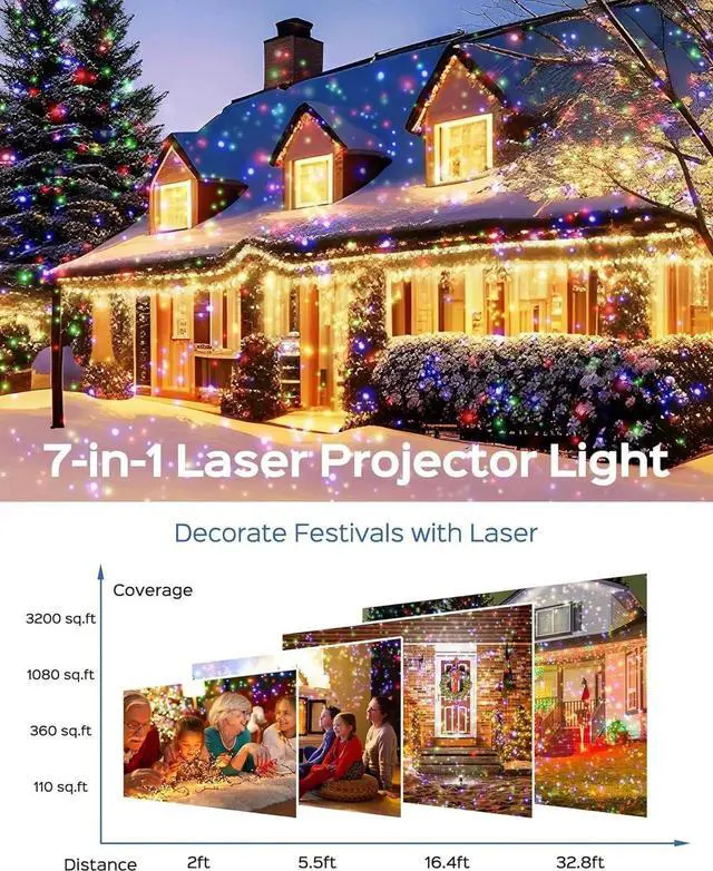 Alt view image 4 of 7 - Chrias Light Projector, 3 Color Firefly Laser Lights with Remote Control, Outdoor Projector Lights for Chrias se Decorations, 2-Pack