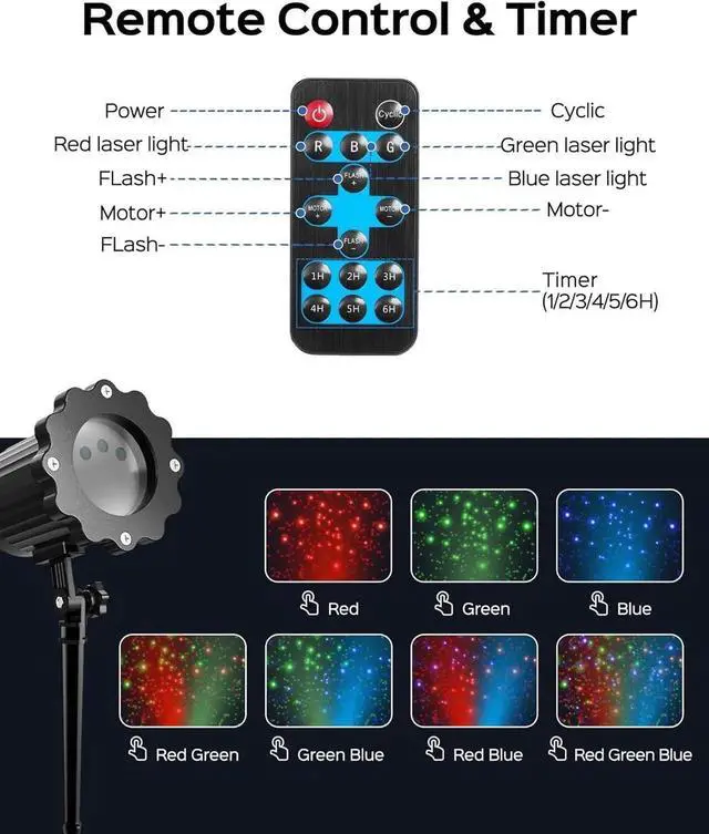 Alt view image 5 of 7 - Chrias Light Projector, 3 Color Firefly Laser Lights with Remote Control, Outdoor Projector Lights for Chrias se Decorations, 2-Pack