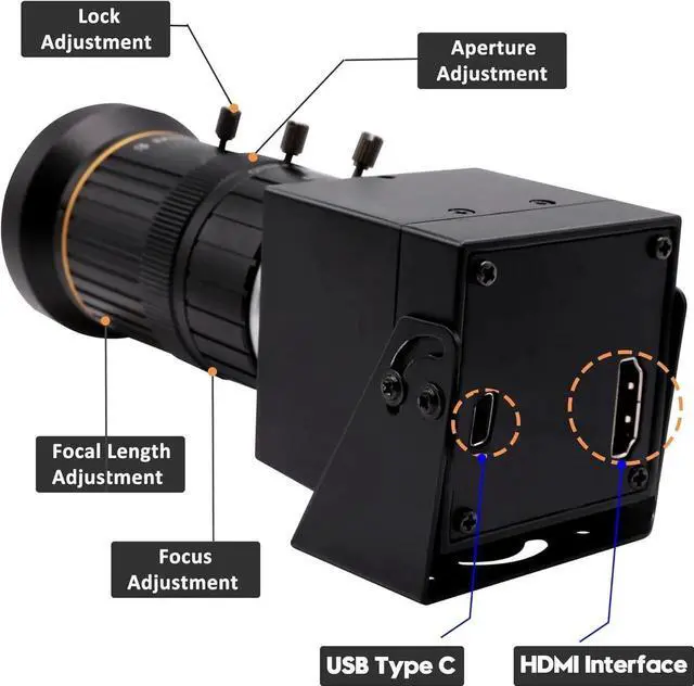 Alt view image 5 of 7 - HDMI Camera 4K USB HD Streaming Webcam with 5-50mm Telephoto Zoom Manual Lens Industrial CS Mount 10X Optical for PC Computer,Laptop,Monitor,TV A: -