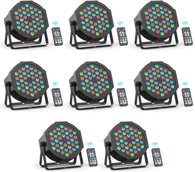 Main image of 36 LED Stage Lights RGB Par Light DMX Lighting Stage Uplights for Events Music Dances Shows Party Wedding Church School Christmas Club (8 Packs)