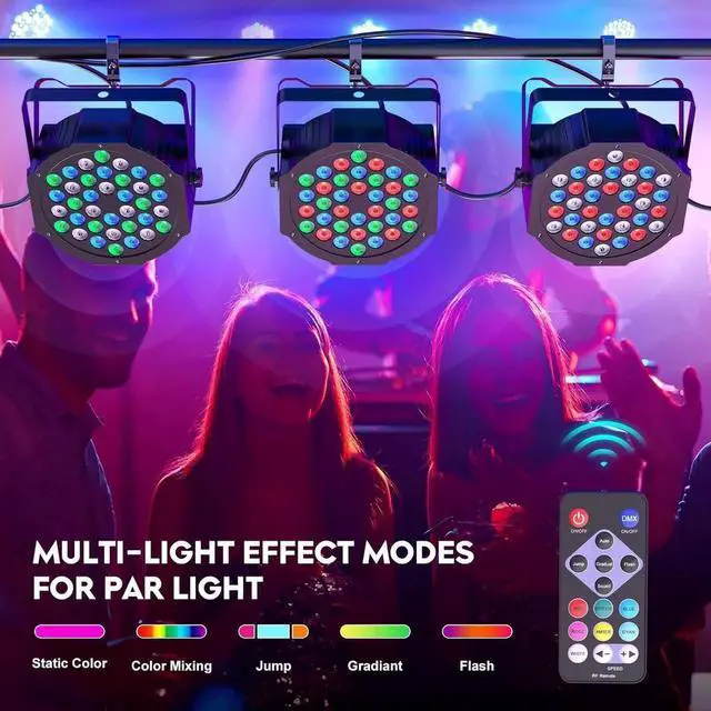 Alt view image 2 of 7 - 36 LED Stage Lights RGB Par Light DMX Lighting Stage Uplights for Events Music Dances Shows Party Wedding Church School Christmas Club (8 Packs)